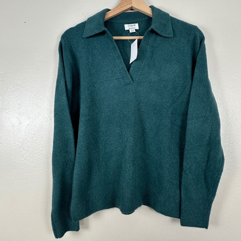 J.Crew Women's XS Extra-Soft Polo Sweater Teal CE966 Wool Blend Long Sleeve‎